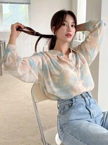 DAZY Tie Dye Drop Shoulder Shirt,Fall Clothes Long Sleeve Top Graphic Tee - Multicolor - View 7