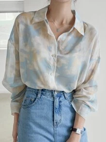 DAZY Tie Dye Drop Shoulder Shirt,Fall Clothes Long Sleeve Top Graphic Tee - Multicolor - View 8