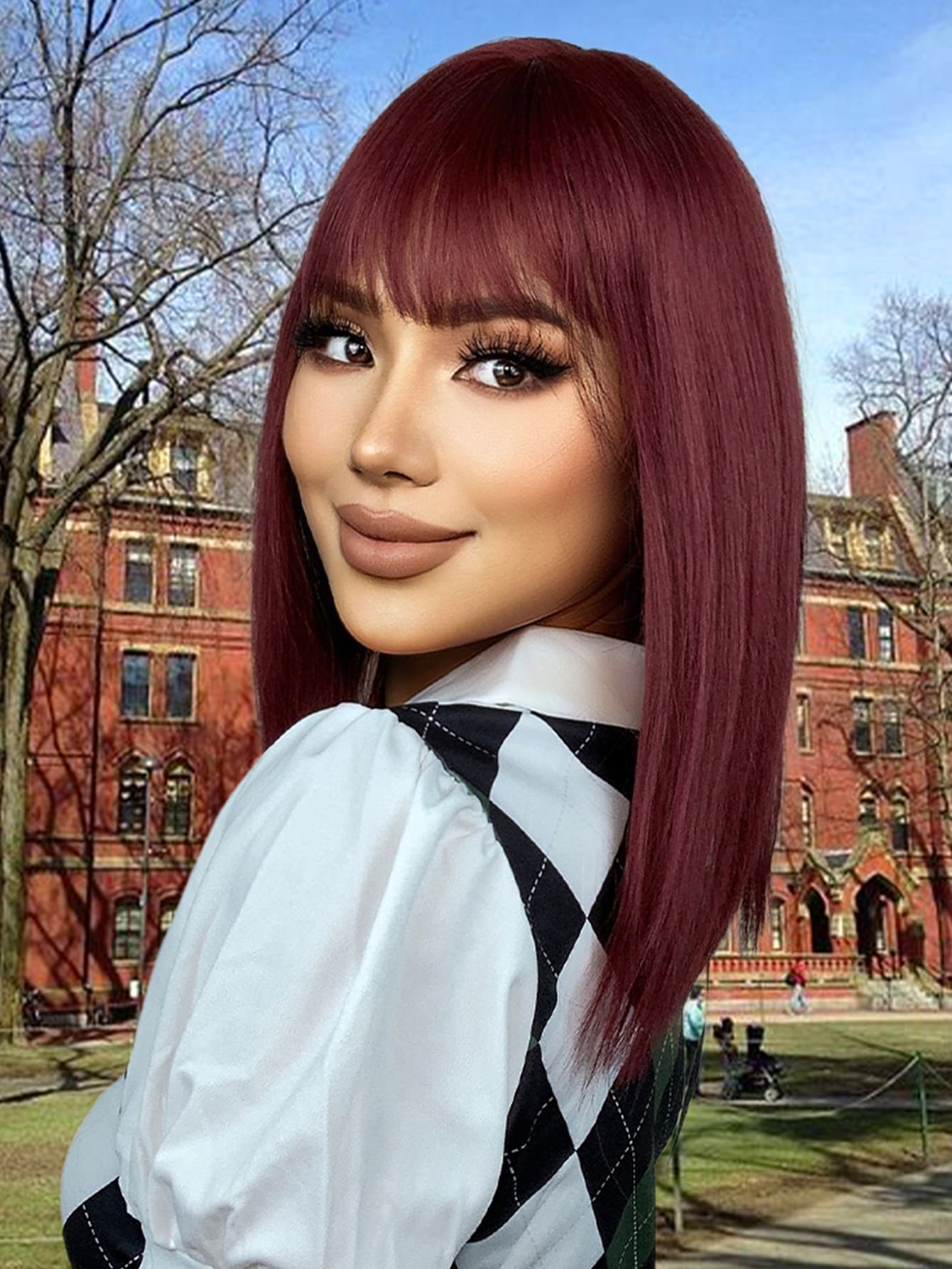 HAIRCUBE 16 Inch Hair Accessories for Women Top Piece Burgundy College Hair Block - Burgundy - View 1