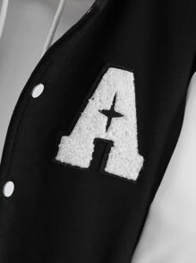 Aesthetic Post 男款寬鬆字母圖形雙色拼接偏肩棒球外套（無連帽款） - 黑與白 - 查看 4