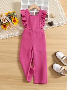 Toddler Girls Ruffle Trim Corduroy Overall Jumpsuit - Hot Pink - View 1