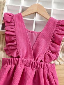 Toddler Girls Ruffle Trim Corduroy Overall Jumpsuit - Hot Pink - View 3