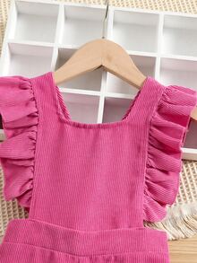 Toddler Girls Ruffle Trim Corduroy Overall Jumpsuit - Hot Pink - View 4