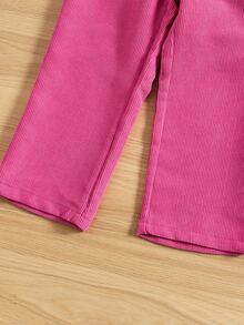 Toddler Girls Ruffle Trim Corduroy Overall Jumpsuit - Hot Pink - View 5