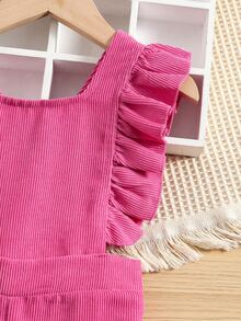 Toddler Girls Ruffle Trim Corduroy Overall Jumpsuit - Hot Pink - View 6