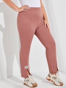 Mulvari Plus Letter Patched Split Hem Trousers - Dusty Pink - View 2