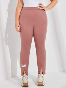 Mulvari Plus Letter Patched Split Hem Trousers - Dusty Pink - View 4