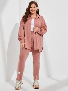 Mulvari Plus Letter Patched Split Hem Trousers - Dusty Pink - View 5