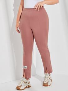 Mulvari Plus Letter Patched Split Hem Trousers - Dusty Pink - View 1