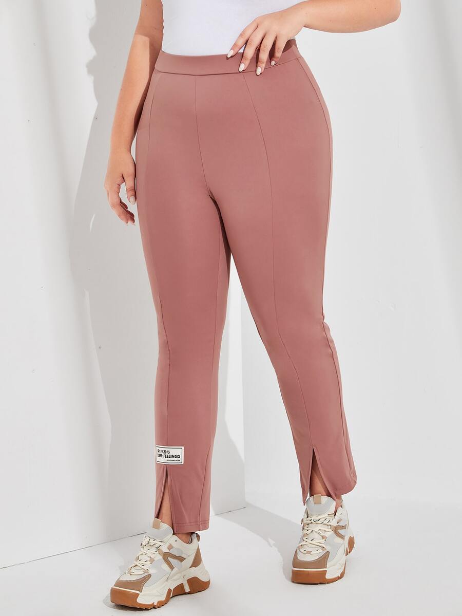 Mulvari Plus Letter Patched Split Hem Trousers - Dusty Pink - View 1