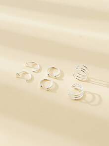 2 piezas Arete con adorno de corazón & 4 piezas Cuff de oreja - Plata antigua - Ver 2