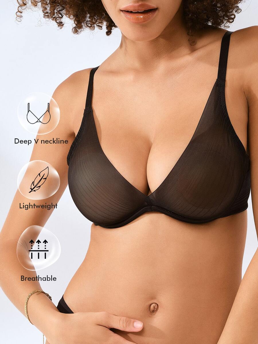 LUVLETTE Sheer Fantasy Sujetador sin costuras sin forro con escote pronunciado - Negro - Ver 1