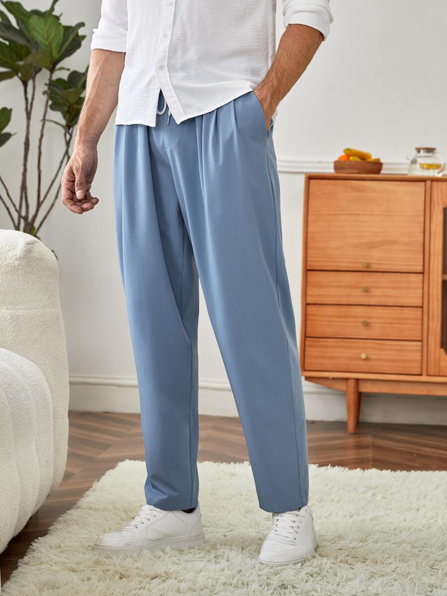 Manfinity RelaxMax 男士褶皺長褲 - 霧霾藍 - 查看 1