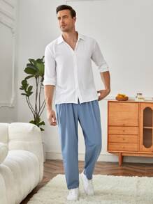 Manfinity RelaxMax 男士褶皺長褲 - 霧霾藍 - 查看 3