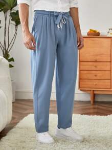 Manfinity RelaxMax 男士褶皺長褲 - 霧霾藍 - 查看 4