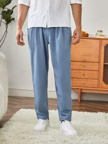 Manfinity RelaxMax 男士褶皺長褲 - 霧霾藍 - 查看 5