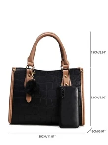 Không thấm nước, nhẹ, kinh doanh bình thường, túi tote cá sấu nổi có thể gập lại với túi quyến rũ dành cho các cô gái tuổi teen Nữ sinh viên đại học, tân binh & nhân viên cổ trắng Hoàn hảo cho văn phòng, đại học, công việc, kinh doanh, đi làm - màu đen - Xem 6
