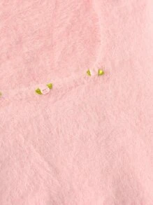 SHEIN Qutie Jersey aplique de hombros caídos de peluche - Rosa Pálido - Ver 4