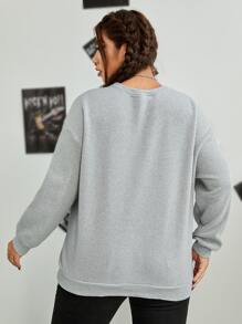 SHEIN EZwear Plus Letter Graphic Drop Shoulder Sweatshirt - Light Grey - View 2