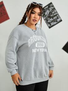 SHEIN EZwear Plus Letter Graphic Drop Shoulder Sweatshirt - Light Grey - View 4