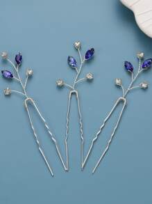 3入組水鑽裝飾婚禮髮夾 - 銀色 - 查看 1