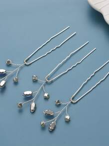 3入組水鑽裝飾婚禮髮夾 - 銀色 - 查看 2