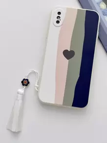 Coque de téléphone à motif cœur avec pendentif pompon, Compatible avec iPhone15/15Plus/15Pro/15Promax