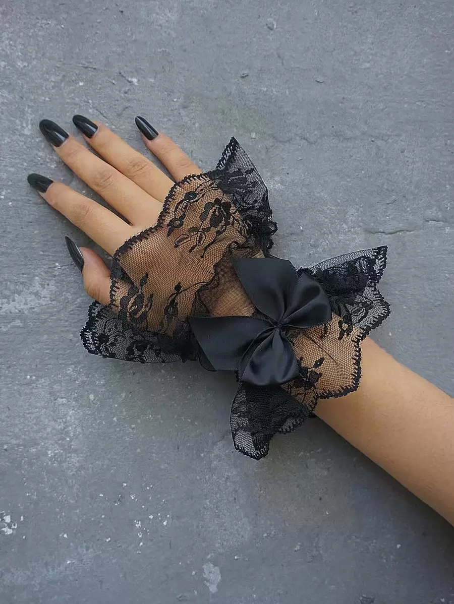 1pc Bow Decor Fake Cuff Elegant For Decoration Halloween Valentine's Day Valentines - Black - View 1