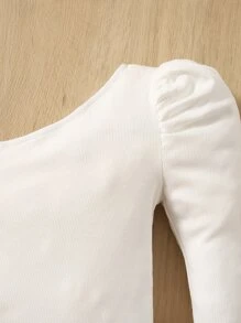 SHEIN Bodysuits Em bé Nút Xù Gân đan màu trơn - trắng - Xem 3