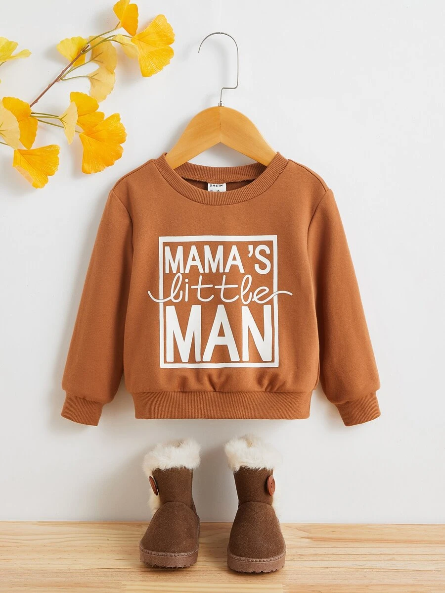 SHEIN Baby Boy Slogan Graphic Sweatshirt - Brown - View 1