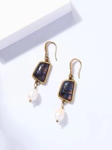 Pendientes largos geométrico & perla natural - Multicolor - Ver 1