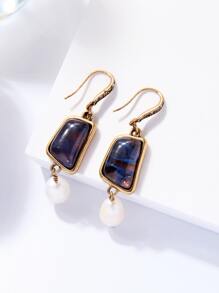 Pendientes largos geométrico & perla natural - Multicolor - Ver 3