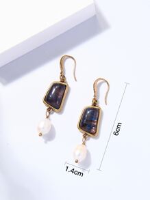 Pendientes largos geométrico & perla natural - Multicolor - Ver 4