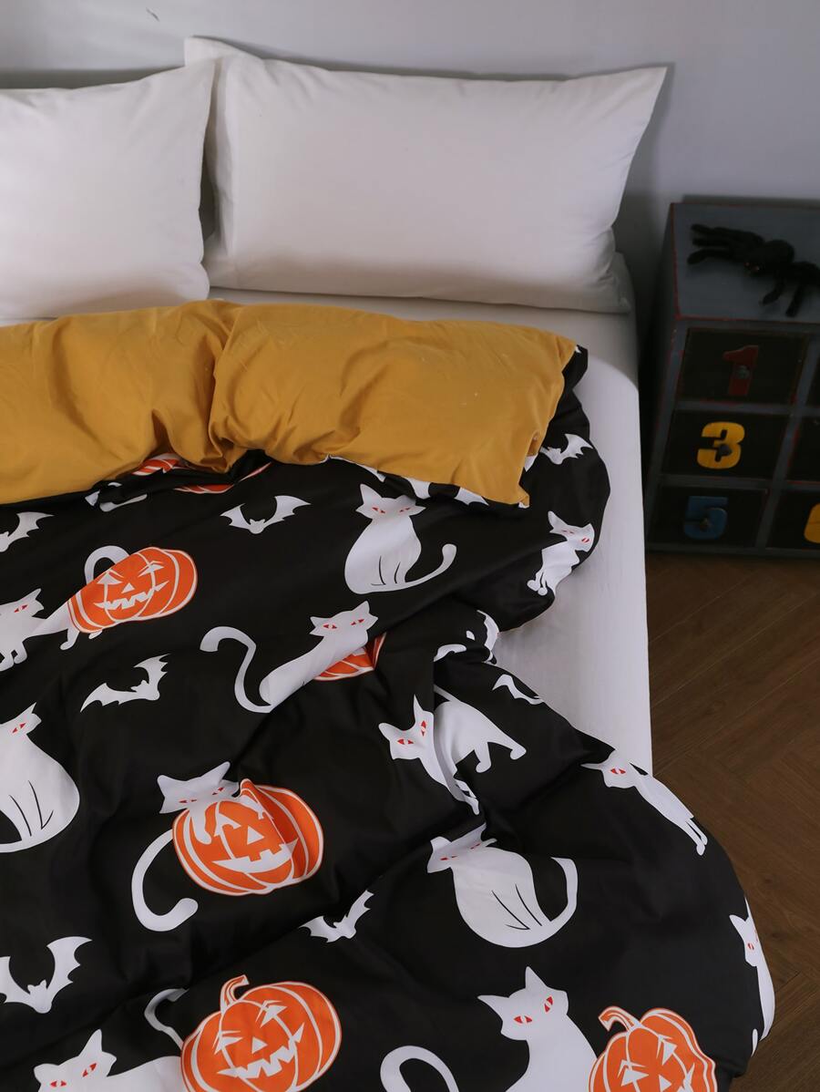 Halloween Pumpkin Pattern Duvet Cover Without Filler - Multicolor - View 1