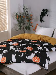 Halloween Pumpkin Pattern Duvet Cover Without Filler - Multicolor - View 7
