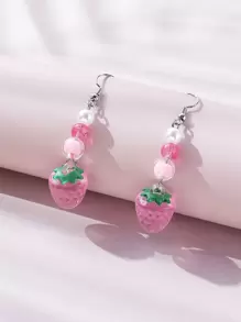1雙甜美風Y2K風格草莓形狀串珠耳墜適合女士和女孩 - 粉色 - 查看 1