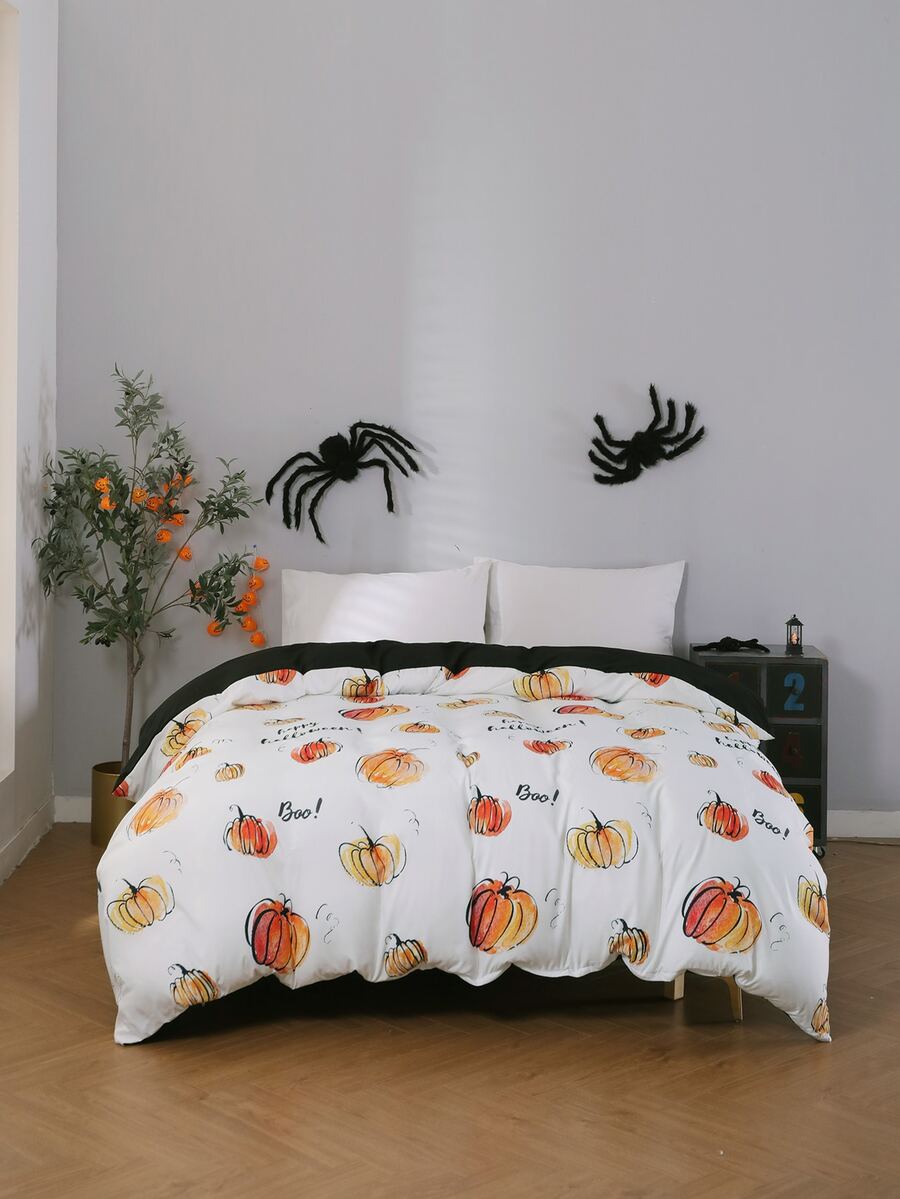 Halloween Pumpkin Pattern Duvet Cover Without Filler - Multicolor - View 1