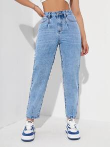 Jeans de ajuste mom de talle alto - Lavado ligero - Ver 1