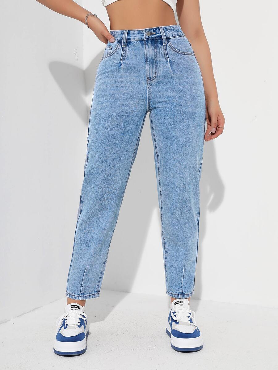 Jeans de ajuste mom de talle alto - Lavado ligero - Ver 1