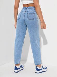 Jeans de ajuste mom de talle alto - Lavado ligero - Ver 2