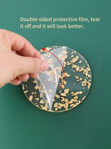 1pc Gold Foil Detail Coaster, Golden Leaf Table Cup Coaster - Gold - View 4