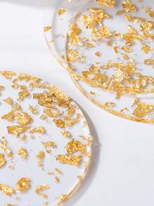 1pc Gold Foil Detail Coaster, Golden Leaf Table Cup Coaster - Gold - View 5