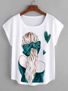 Mulvari Plus Heart & Figure Graphic Dolman Sleeve Tee - Green - View 1