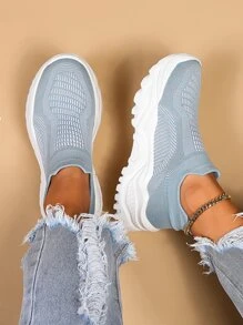 Zapatillas deportivas chunky minimalista sin cordones - Celeste - Ver 3