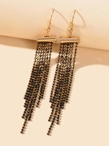 Chain Tassel Decor Earrings - Black - View 2