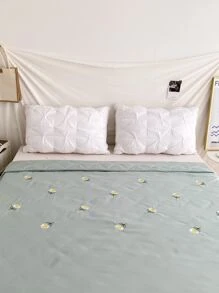 Khăn trải giường chần bông thêu hoa - màu xanh lá - Xem 3