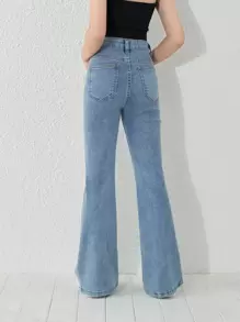 SHEIN Tween Girl 新款浅蓝色洗水牛仔喇叭裤 - 淺色水洗藍 - 查看 2