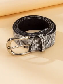 Rhinestone Decor Geometric Buckle Belt - Silver - View 3