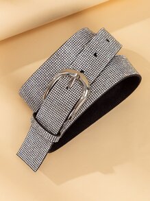 Rhinestone Decor Geometric Buckle Belt - Silver - View 5
