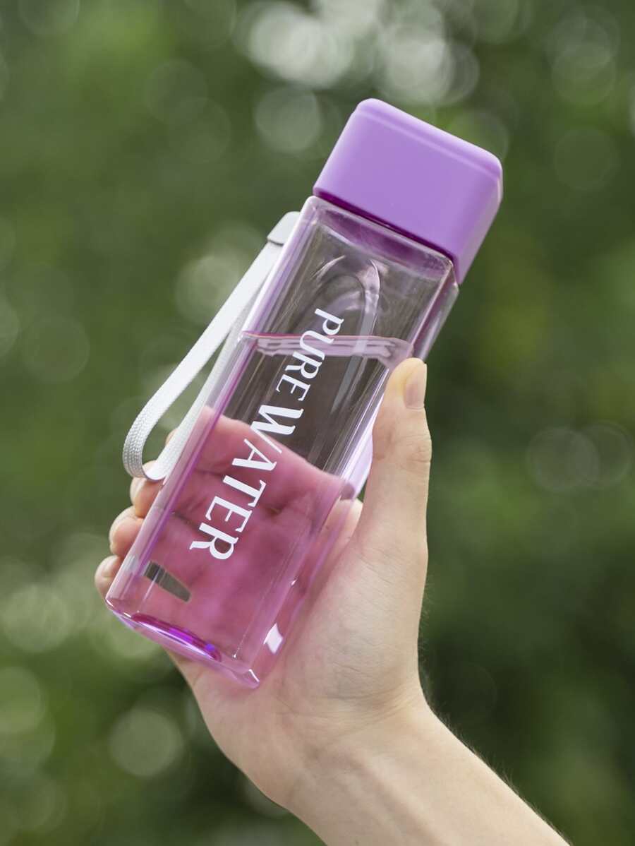 1pc PC Water Bottle With Wristlet, Fashion Letter Graphic Sport Water Bottle For Outdoor